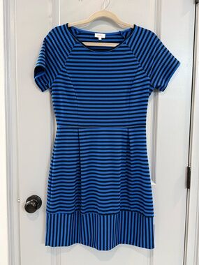Pixley Blue and Black Striped Midi Dress